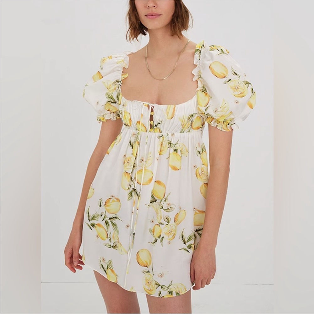 For Love And Lemons White and Yellow Mini Dress